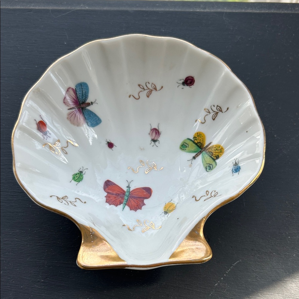 Ardalt Shell Shaped Porcelain Trinket Dish Hand-painted 24k Gold Trim